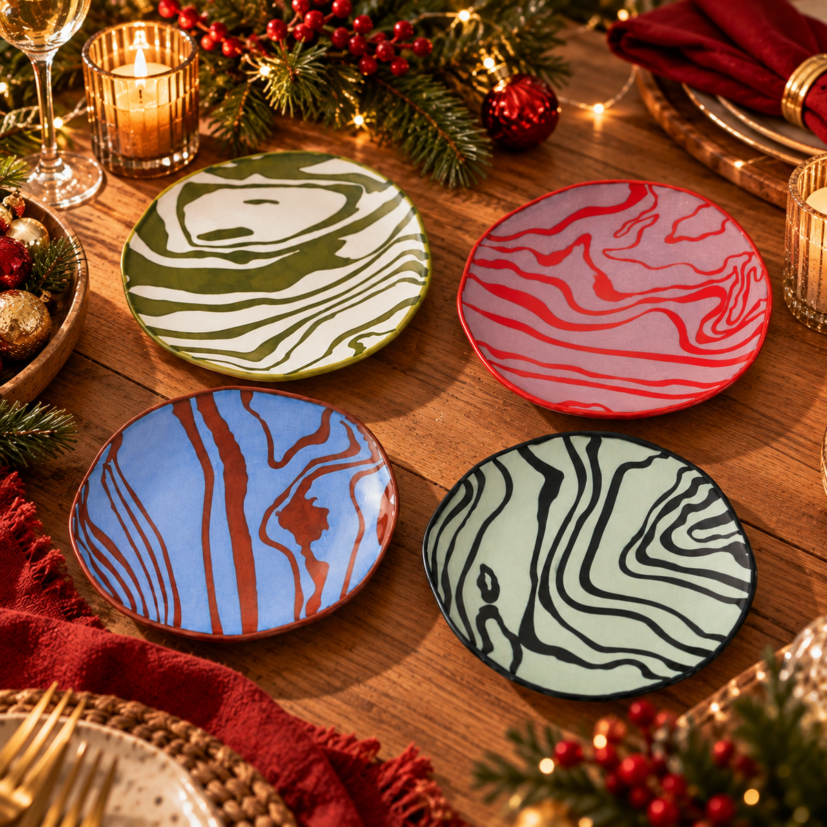 Marley Assorted Appetizer Plates – Set of 4 | 6 Inch Patterned Plates