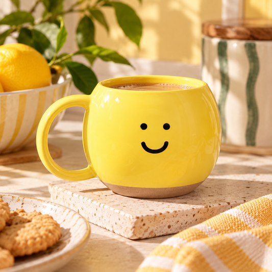 Yellow Smiley Mug – Cute Ceramic Coffee Cup | Dopamine Decor