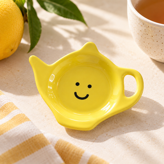 Yellow Smiley Teapot Dish – Cute Ceramic Tea Bag Dish Rest | Dopamine Decor