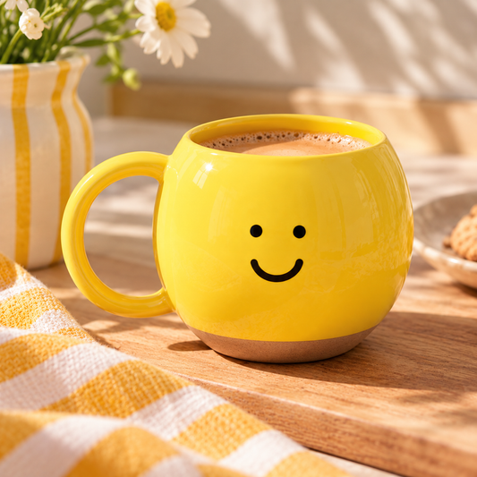 Yellow Smiley Mug – Cute Ceramic Coffee Cup | Dopamine Decor