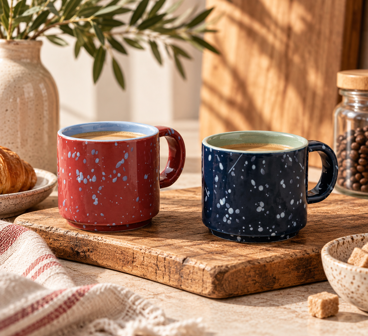 Simon Speckled Ceramic Espresso Cups – Set of 2 | Burgundy & Navy