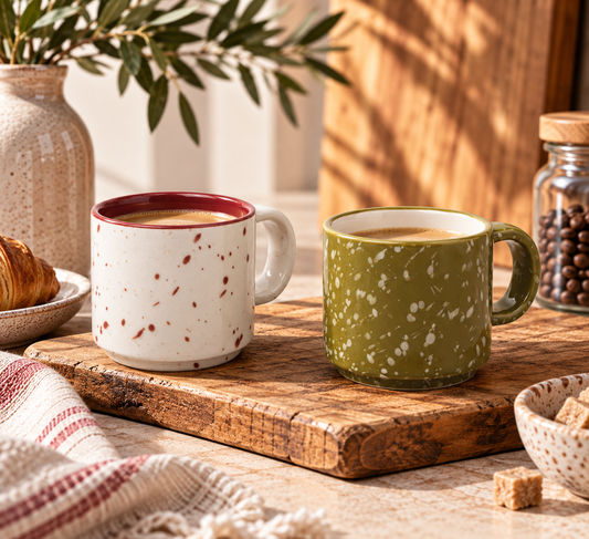 Simon Speckled Ceramic Espresso Cups – Set of 2 | Olive Green &amp; Cream