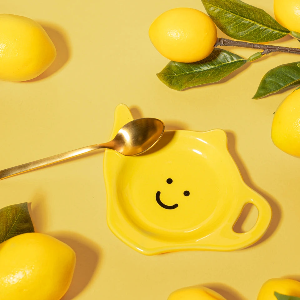 Yellow Smiley Teapot Dish – Cute Ceramic Tea Bag Dish Rest | Dopamine Decor