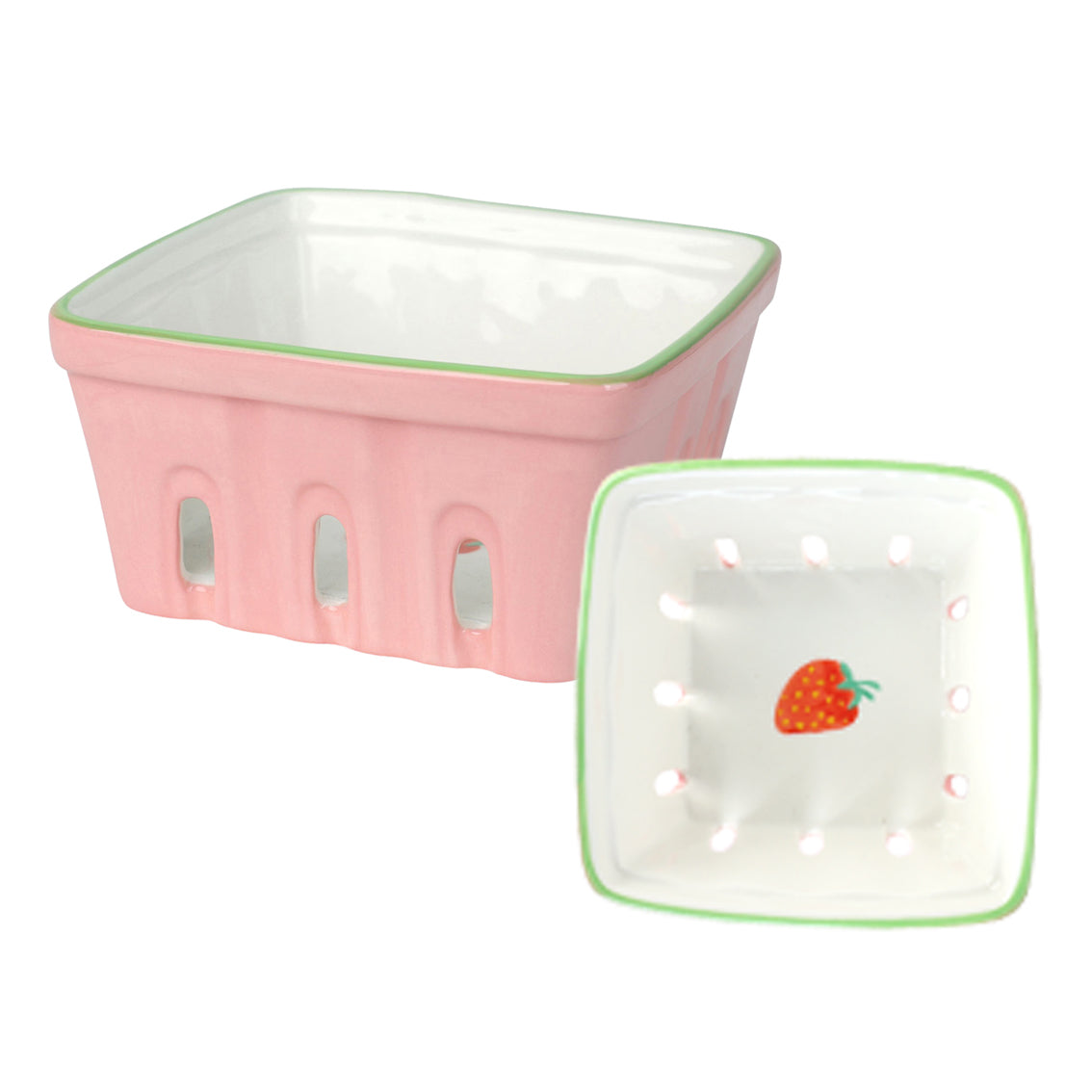 Pink Ceramic Strawberry Berry Basket