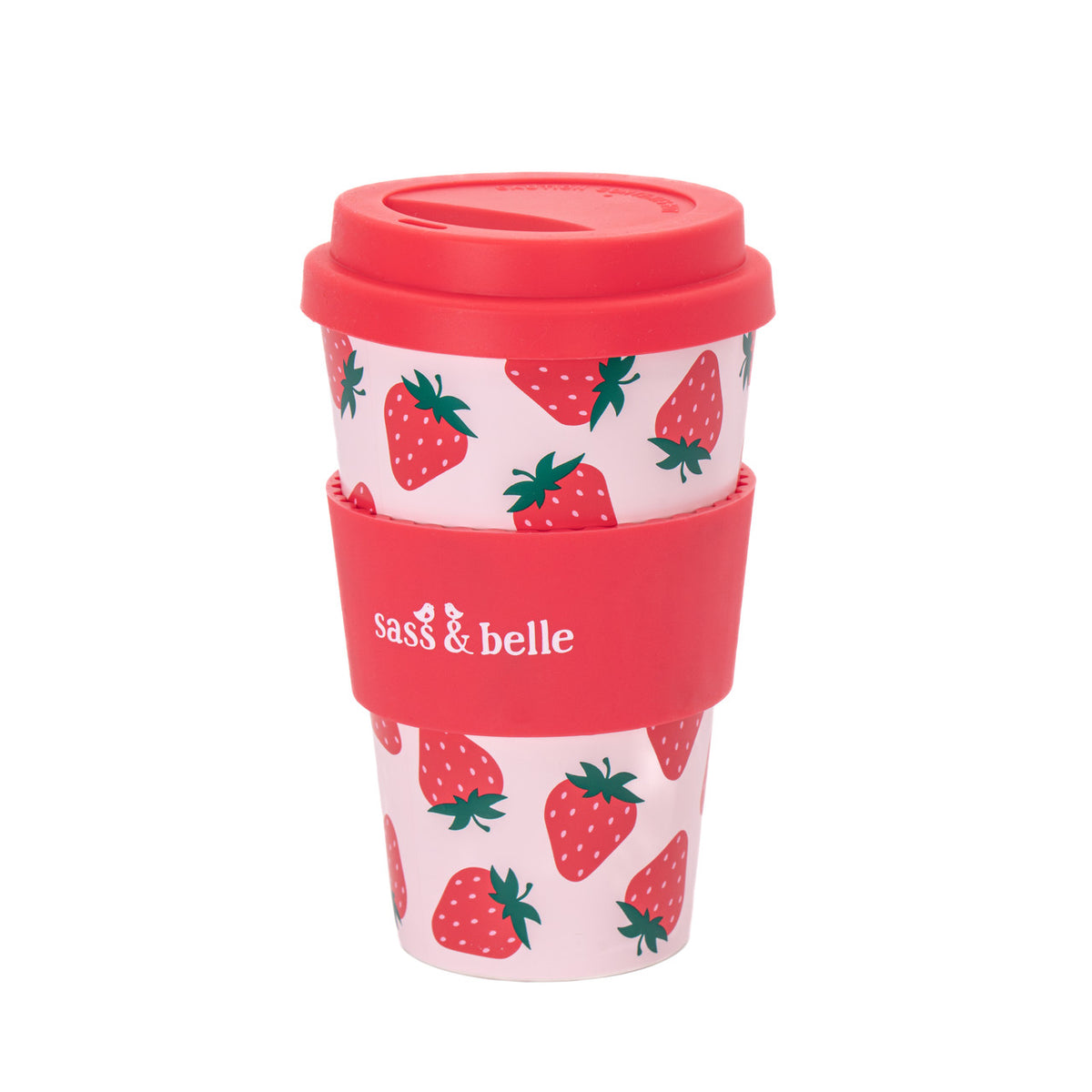 Strawberry Reusable Travel Cup – Pink & Red | Sass & Belle