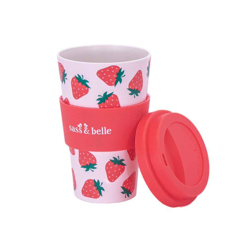 Strawberry Reusable Travel Cup – Pink & Red | Sass & Belle