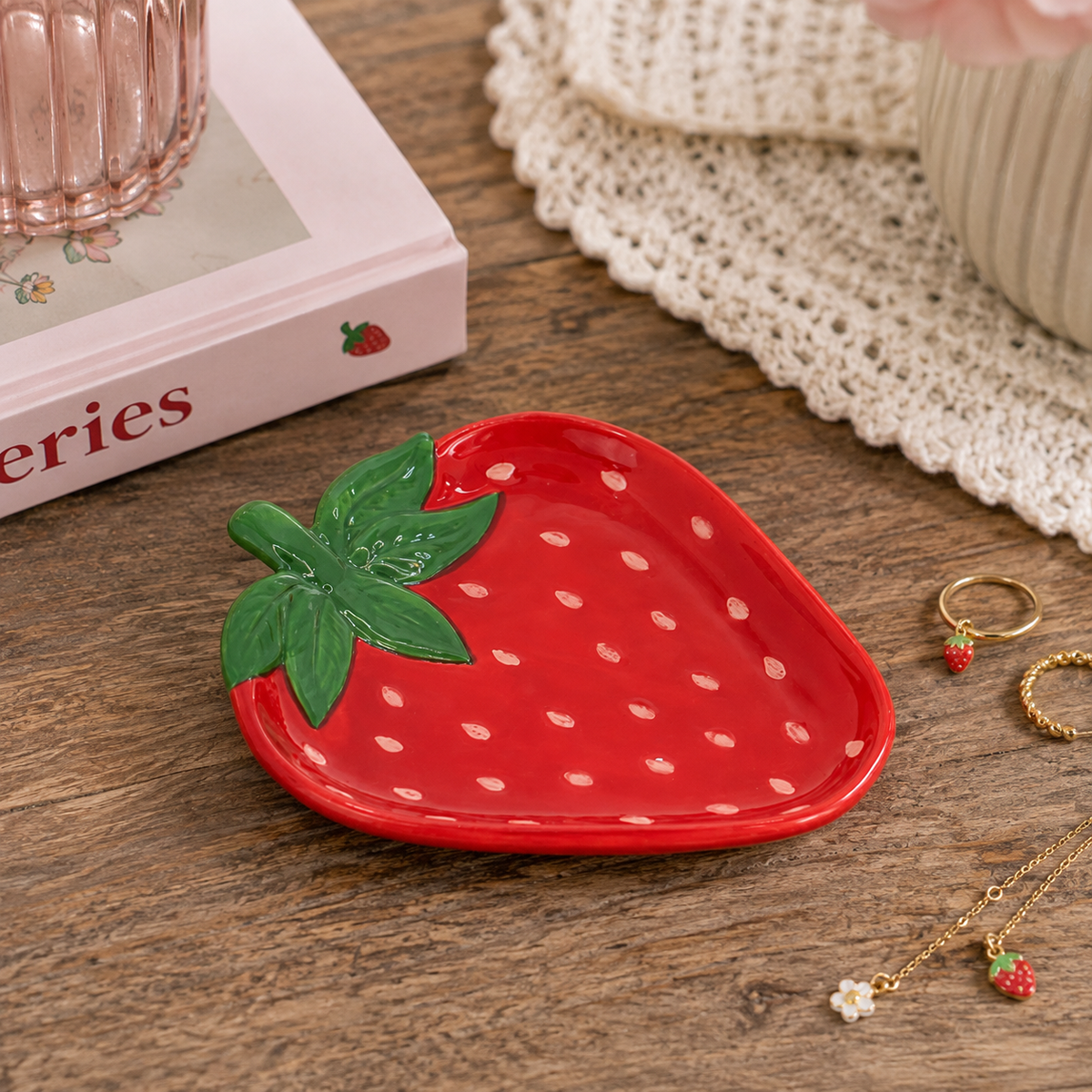Strawberry Ceramic Trinket Dish | Cute Jewellery Dish | Strawberry Ring Holder | Cottagecore Home Décor