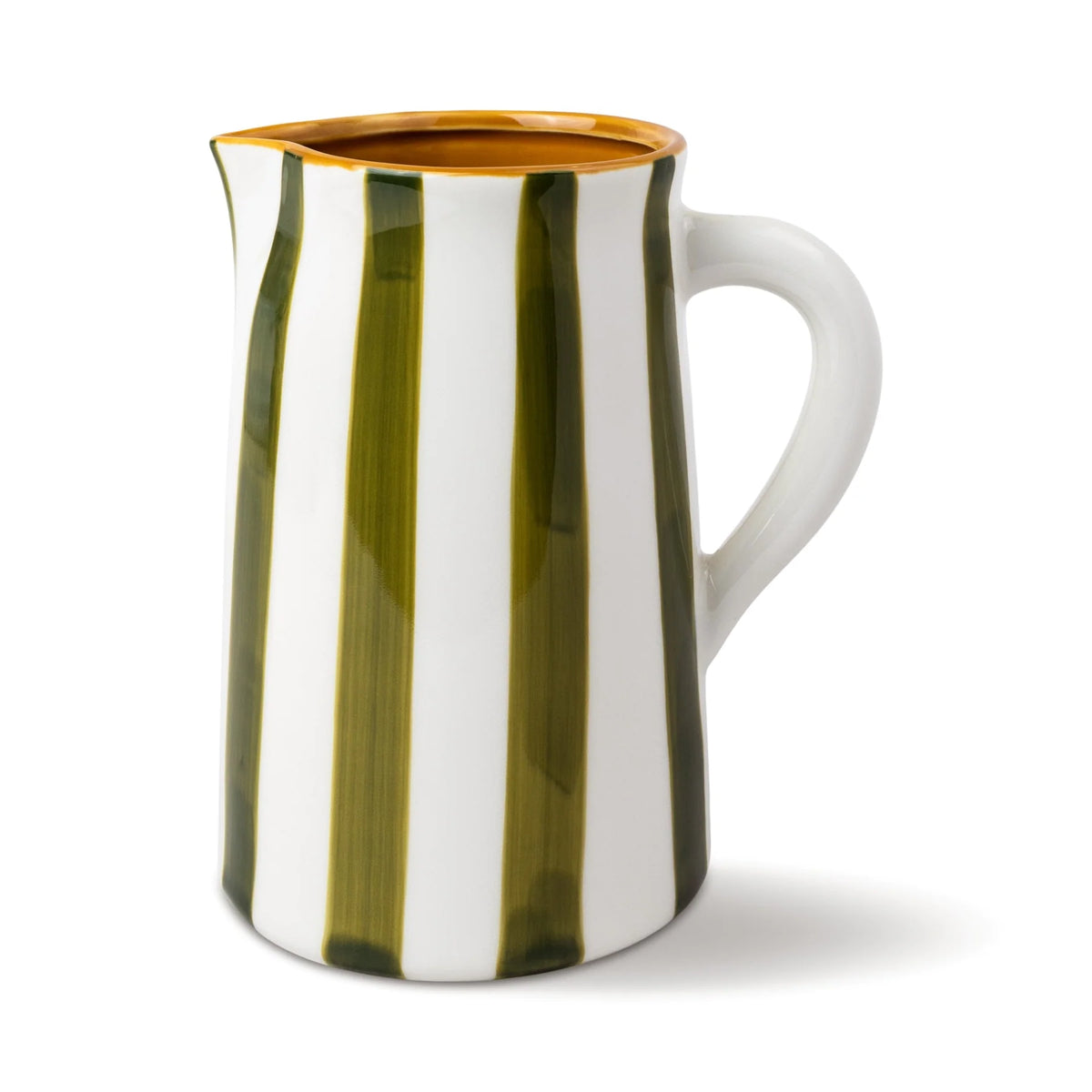 The Otis Olive Green Striped Ceramic Pitcher – 1.775L Decorative Jug