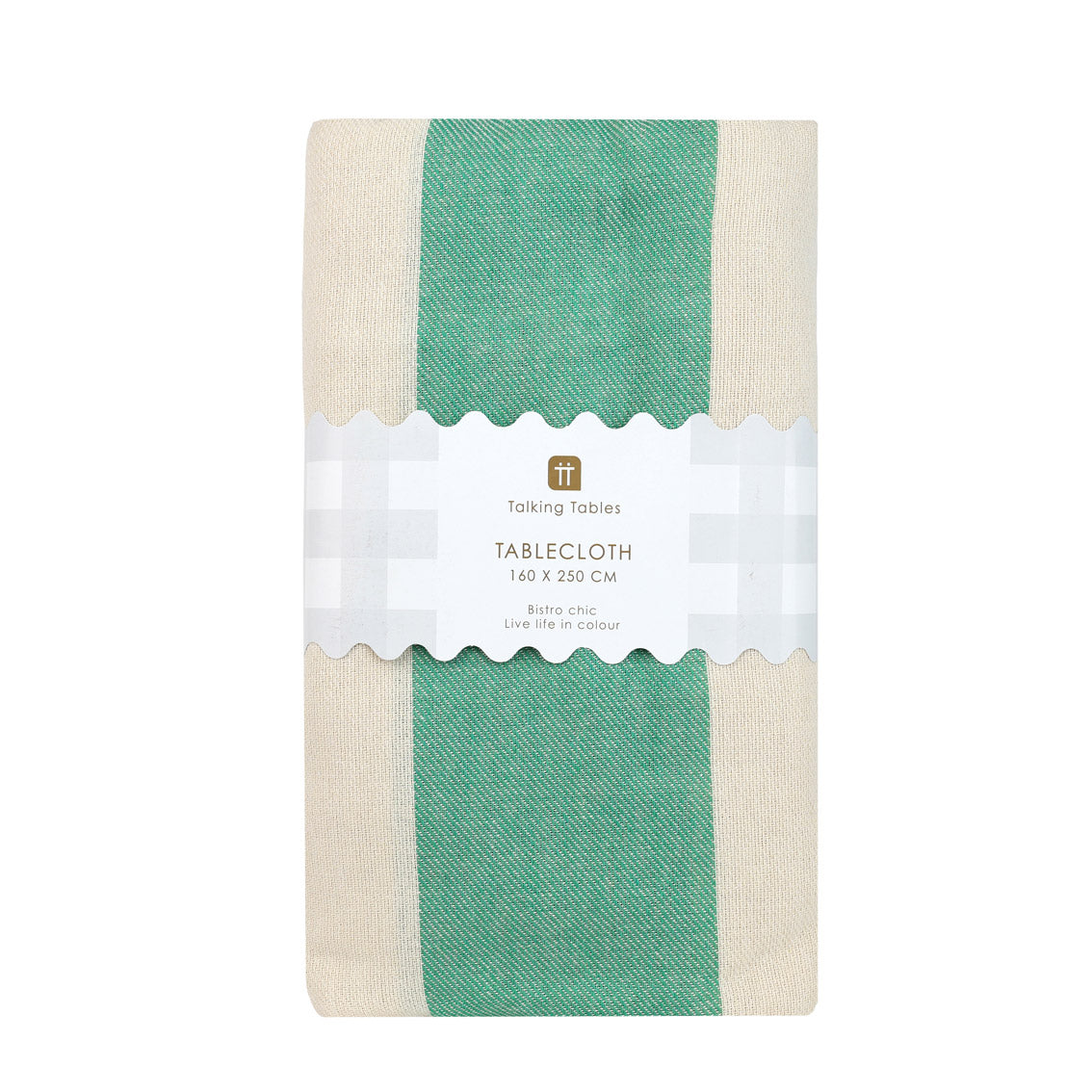 Green & Cream Striped Tablecloth – 160 x 250cm
