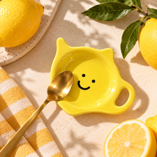 Yellow Smiley Teapot Dish – Cute Ceramic Tea Bag Dish Rest | Dopamine Decor