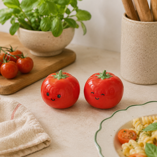 Tomato Salt & Pepper Shakers | Cute Ceramic Kitchen Gift | Cottagecore Dining Accessory