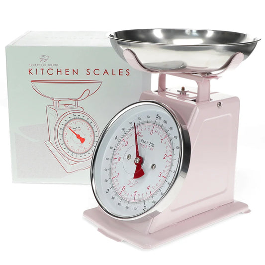 Pink Retro Kitchen Scales – Vintage Mechanical Baking Scales with Stainless Steel Bowl