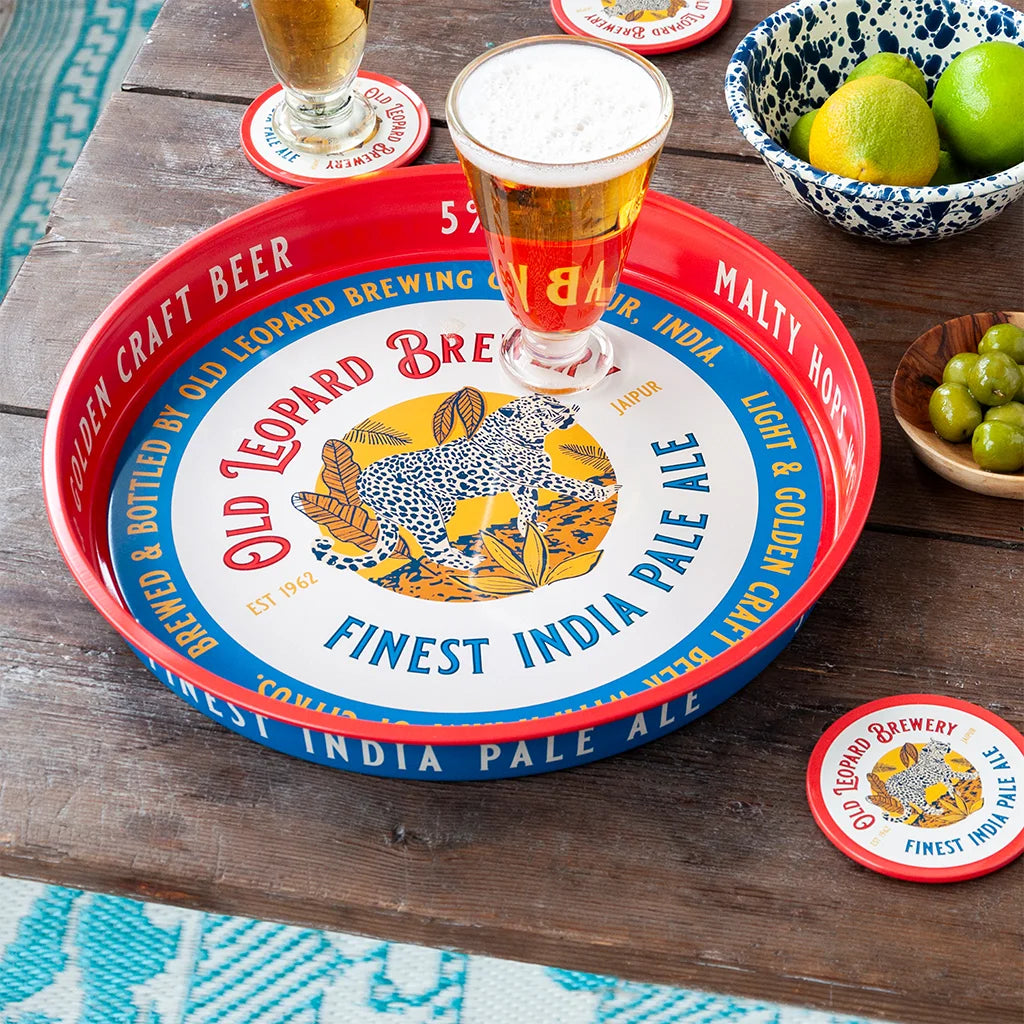 Old Leopard Brewery Round Metal Serving Tray – Vintage Indian Pale Ale Beer Tray
