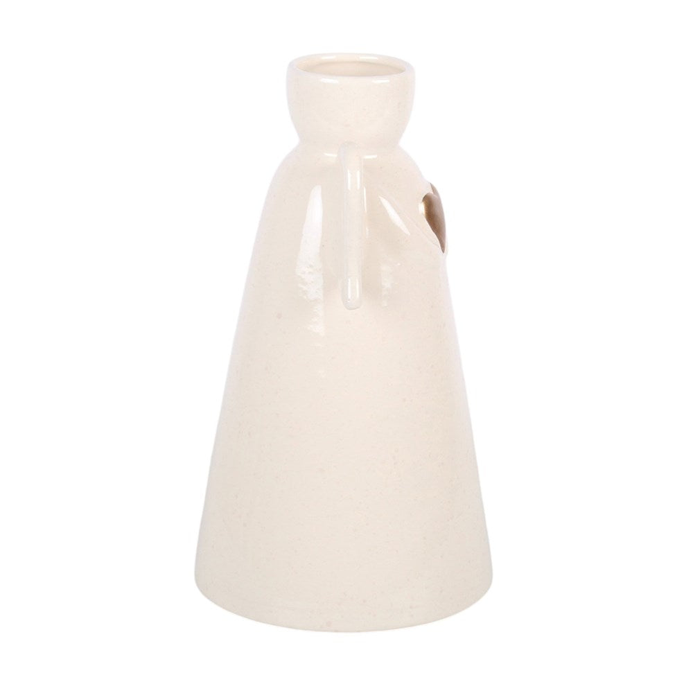 White Angel Vase with Gold Heart – Ceramic Angel Flower Vase