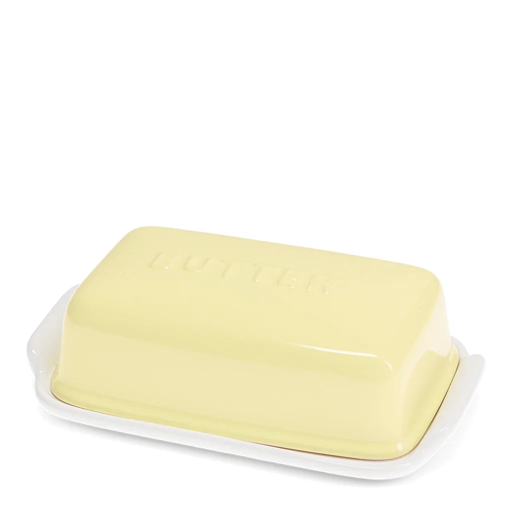Pastel Yellow Ceramic Butter Dish with Lid – Vintage Style Butter Keeper