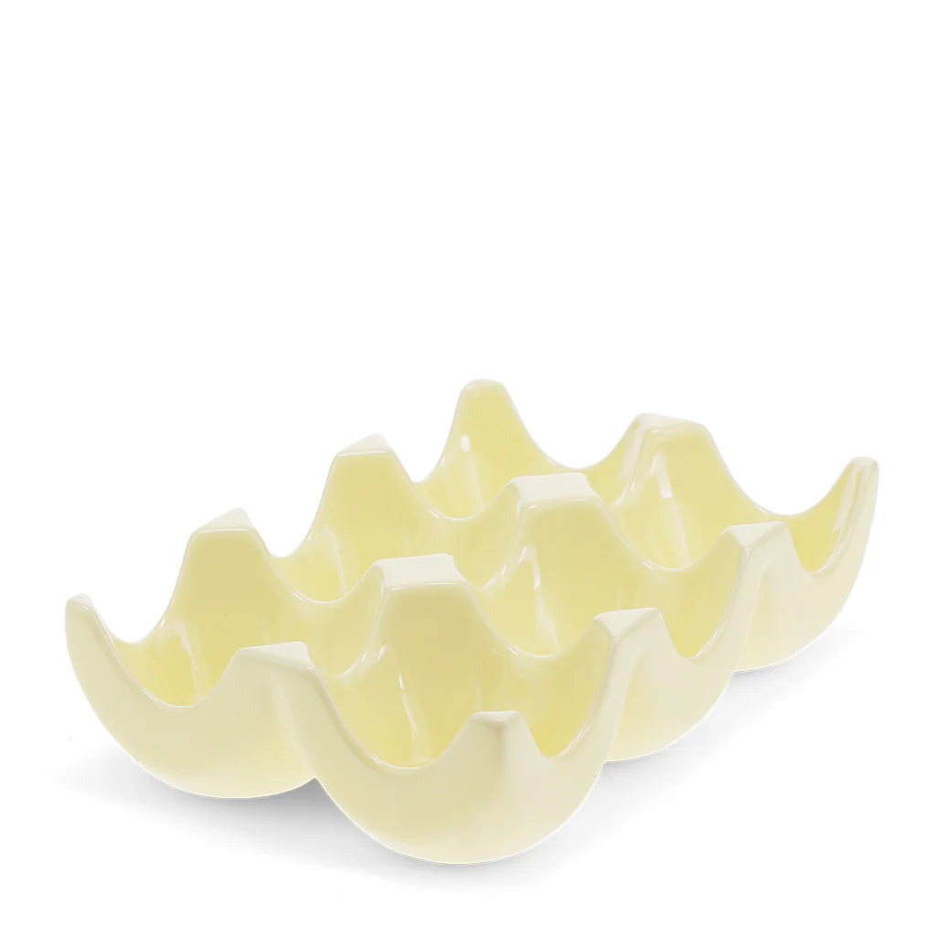 Yellow Ceramic Egg Holder – 6 Egg Storage Tray for Kitchen