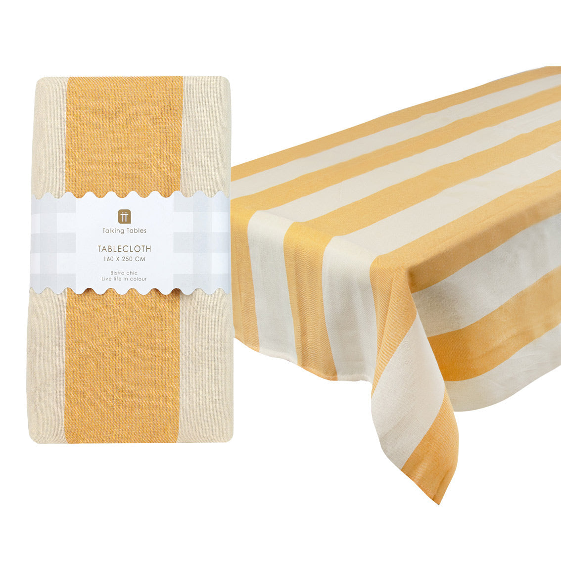 Yellow & Cream Striped Tablecloth – 160 x 250cm