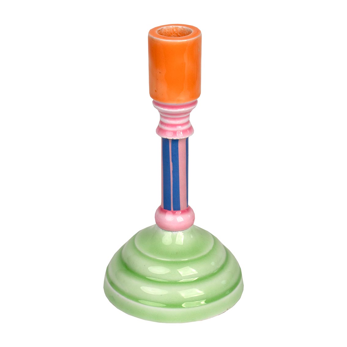 Colourful Enamel Candlestick Holder – Green, Blue & Orange Taper Candle Holder