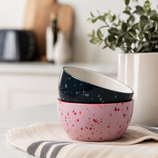 Bella Pink & Navy Speckled Dipping Bowls – Set of 2