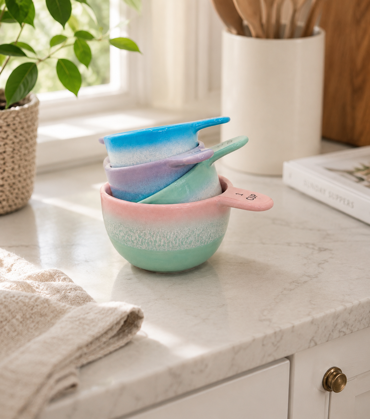 Pastel Ombre Ceramic Measuring Cups Set